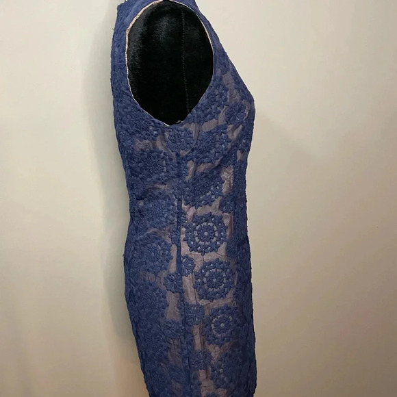 Blu Pepper Navy Blue Dress with Embroidered Mesh Fabric and Nude Underlay - Picture 6 of 12